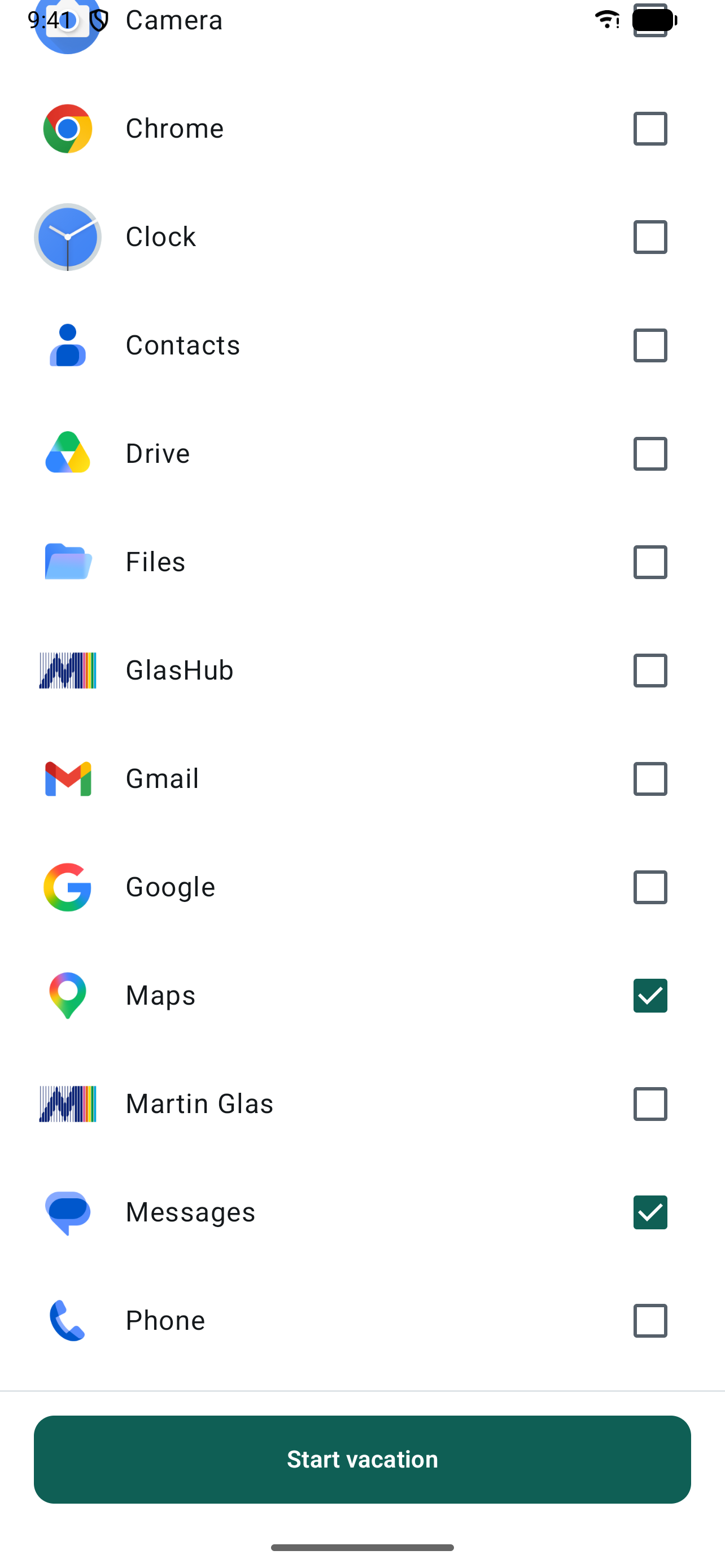 Applijst met twee apps aangevinkt