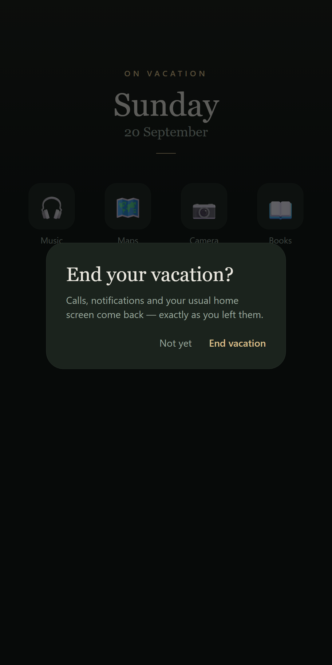 End of vacation confirmation dialog