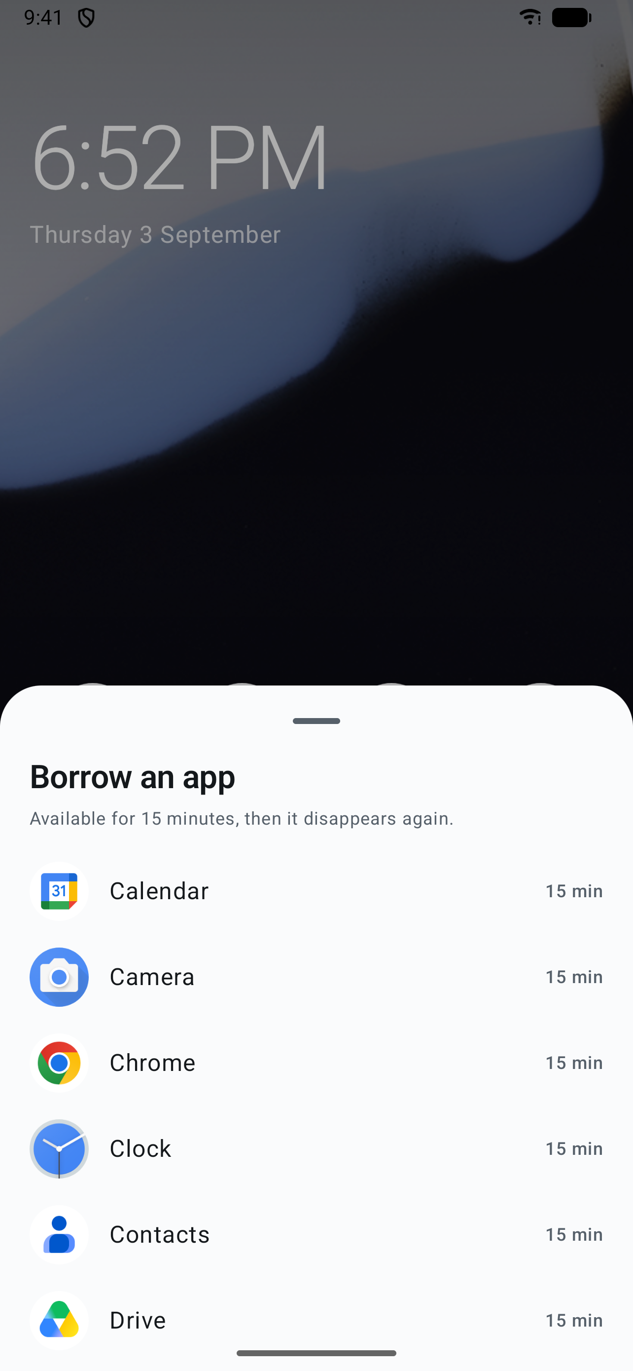 Paneel om een app vijftien minuten te lenen